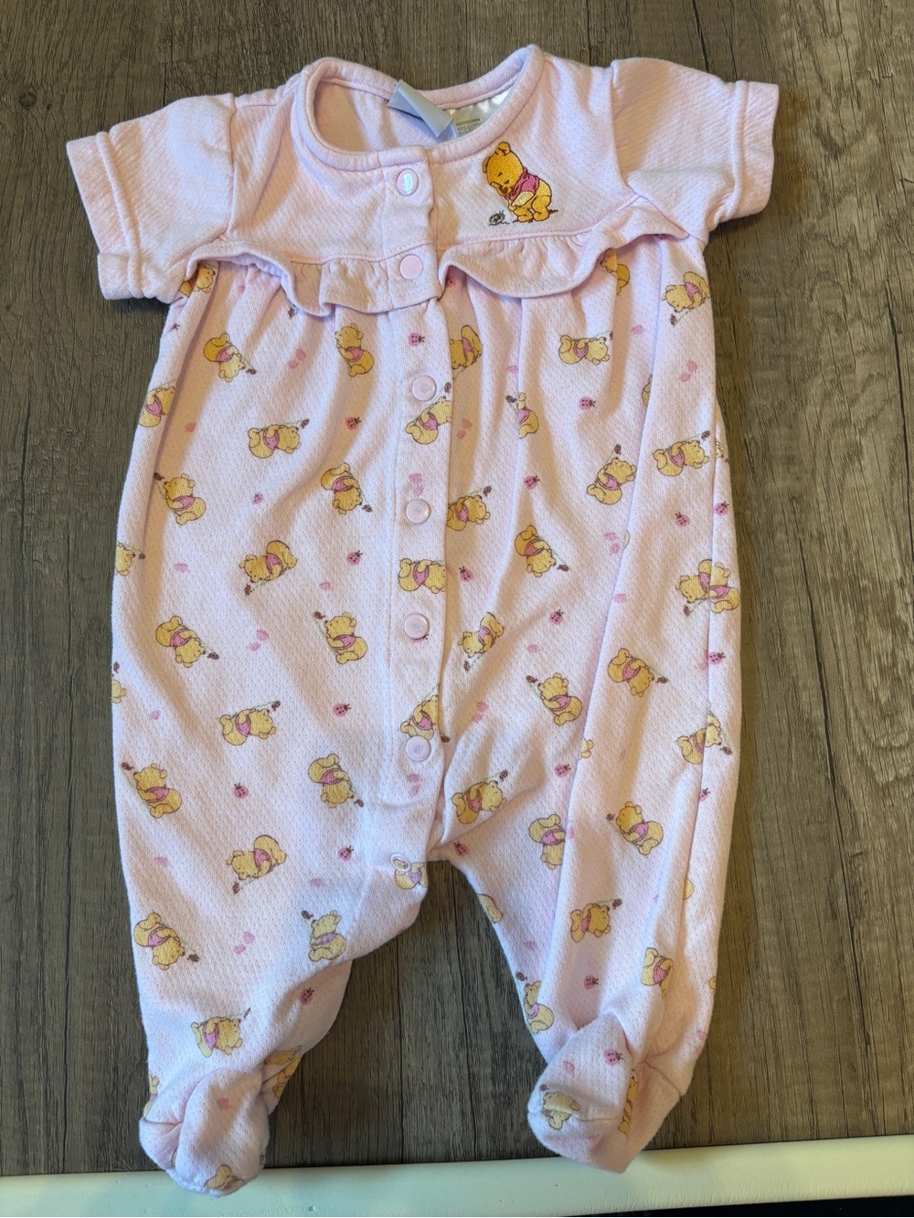 Vintage 2000s Y2K Disney Winnie The Pooh Baby Romper Outfit Ladybug Footie 0-3M